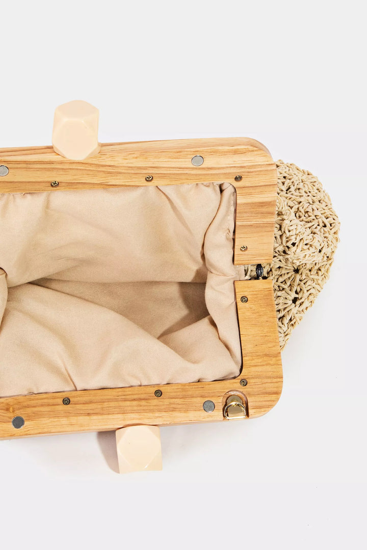 Fame Straw Braided Wooden Frame Cluch Bag