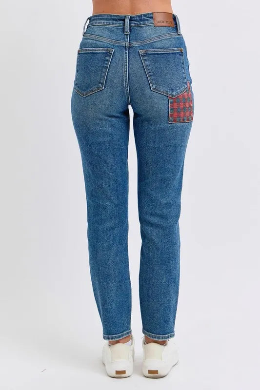 Md Judy Blue Full Size Hw Plaid Patch Slim Fit Jeans Plus Size