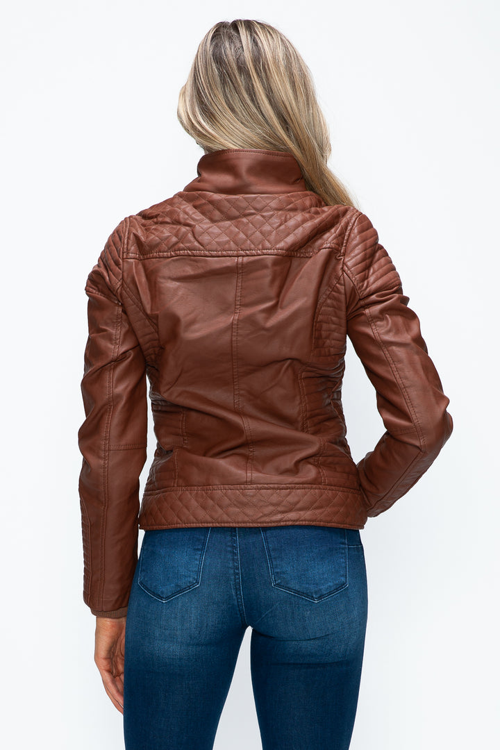 Ymi Faux Layered Double Zipper Jacket With Fuzzy Hood 5