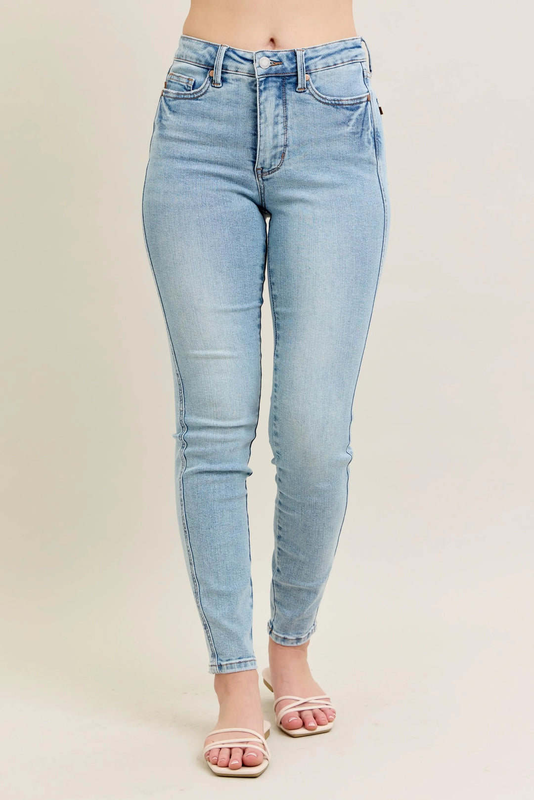 Light Judy Blue Full Size Mr Tummy Control Vintage Wash Skinny Jeans Plus Size