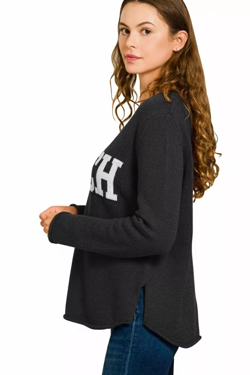 Black Zenana Beach V Neck Sweater