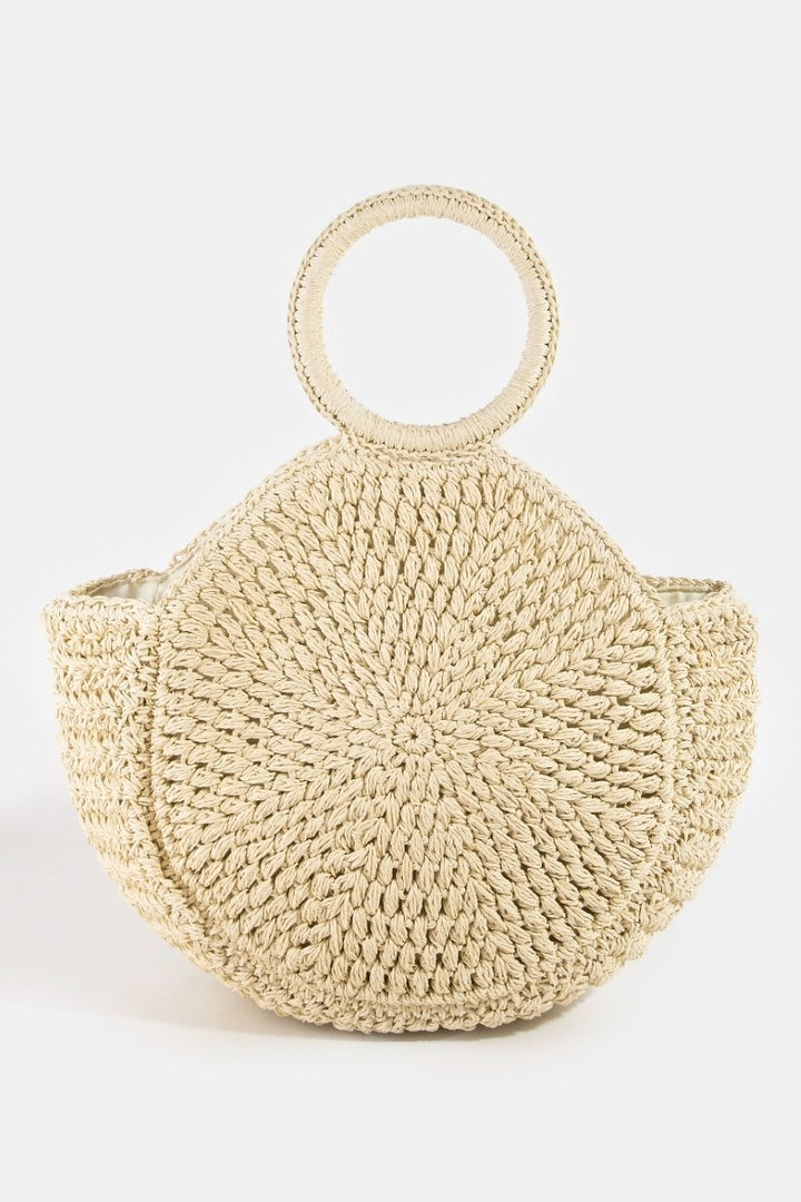 Fame Circle Handle Circle Straw Braided Hand Bag