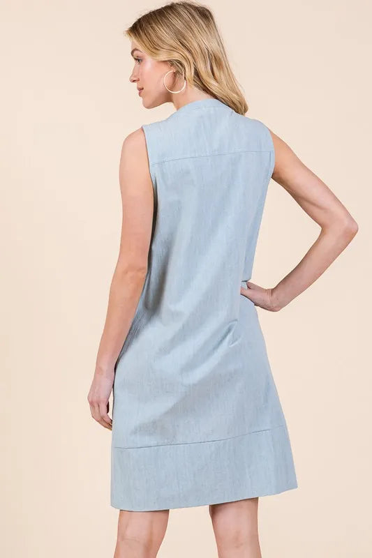Lime N Chili Denim Pintuck Detail Sleeveless Midi Dress