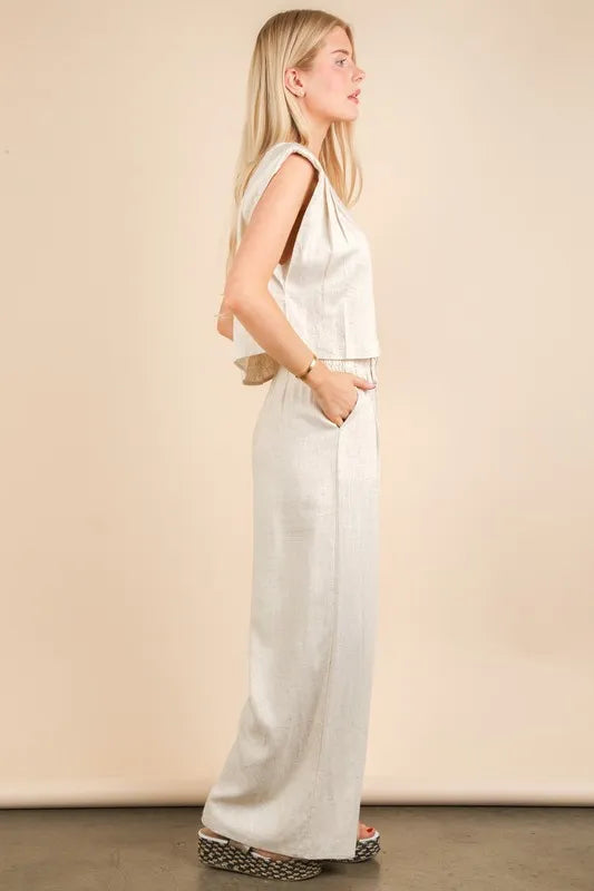 Oatmeal Very J Solid Woven Top Pants Set