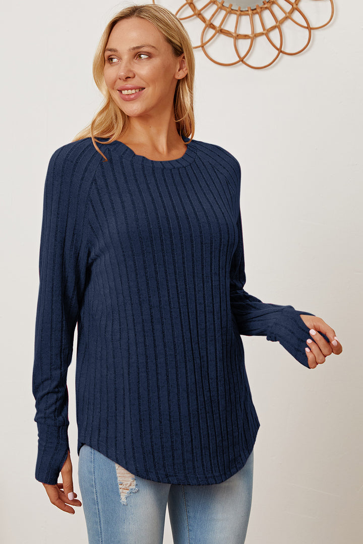 Rust Basic Bae Full Size Ribbed Thumbhole Sleeve T Shirt
