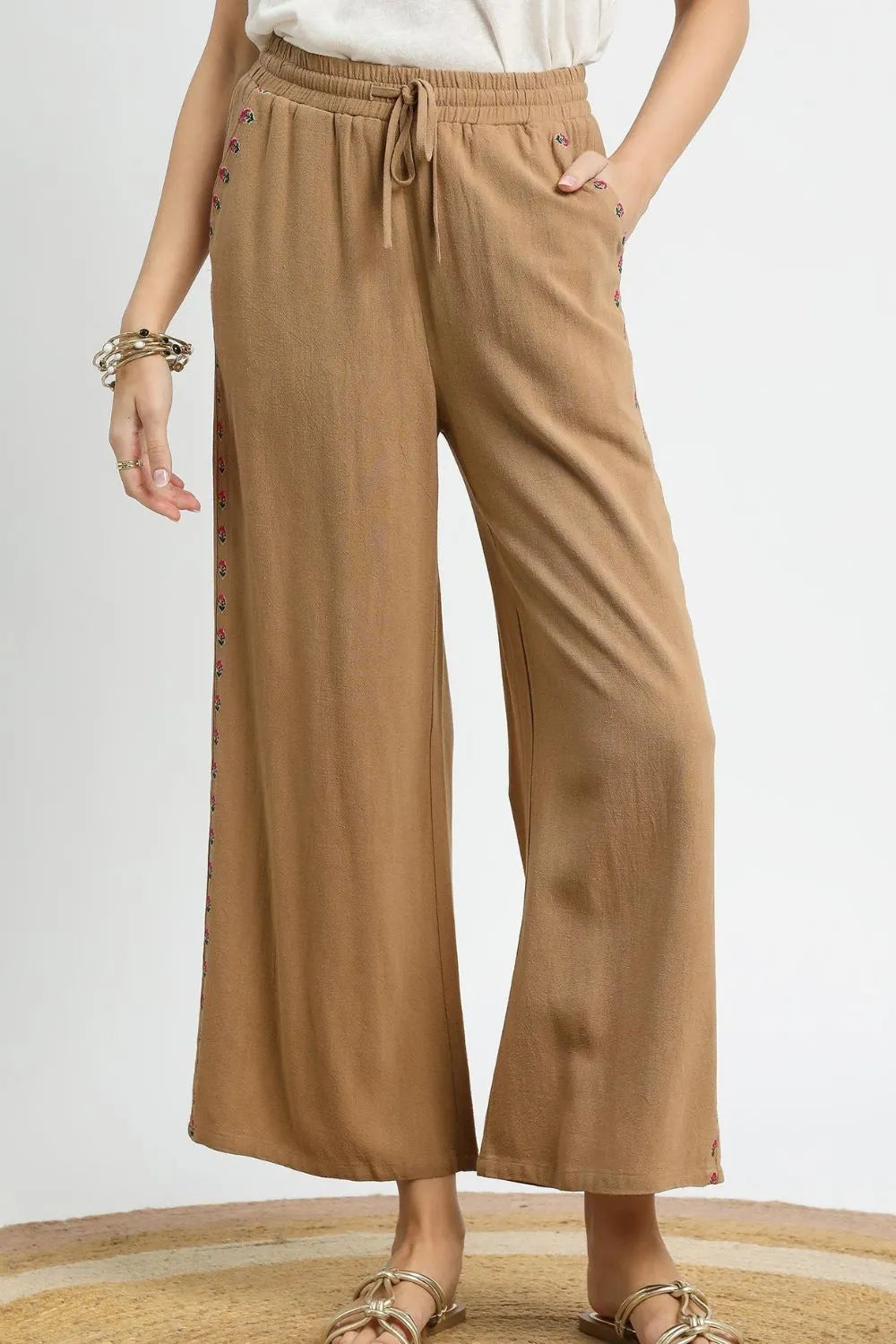 Camel Umgee Wide Leg Drawstring Pants