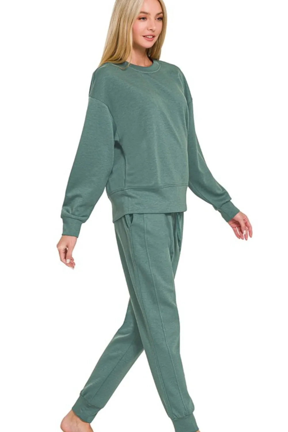 Ash Jade Zenana Scuba Crewneck Pullover Joggers 2 Pieces Set