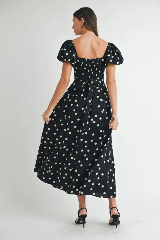 Mable Polka Dot Puff Sleeve Midi Dress 1