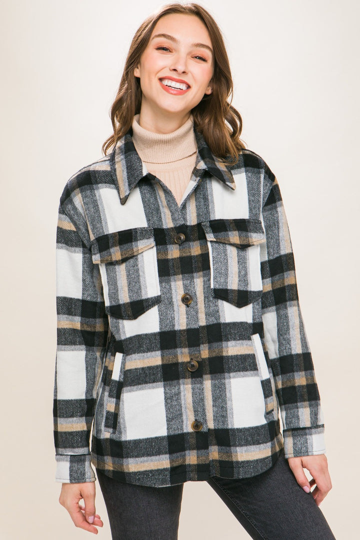 Black Love Tree Plaid Button Up Shacket