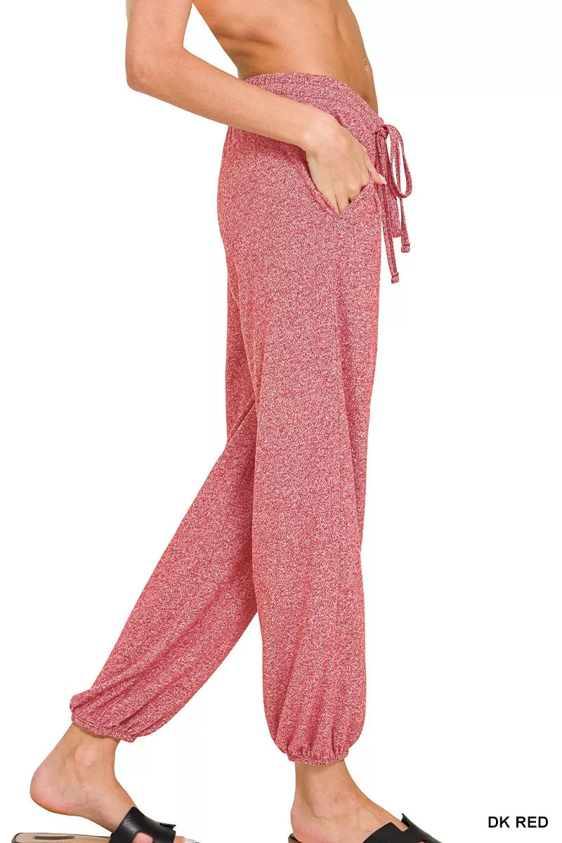 Dk Red Zenana Soft Melange Hacci Jogger