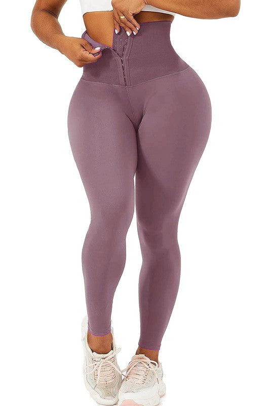 Burgundy Corset Waist Buttery Soft Leggings Body Shaper