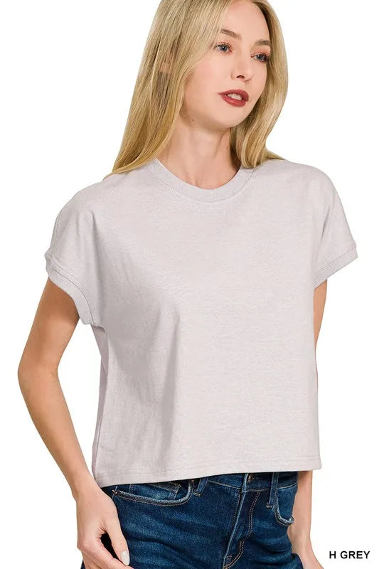 H Grey Zenana Premium Cotton Relaxed Crop Tee
