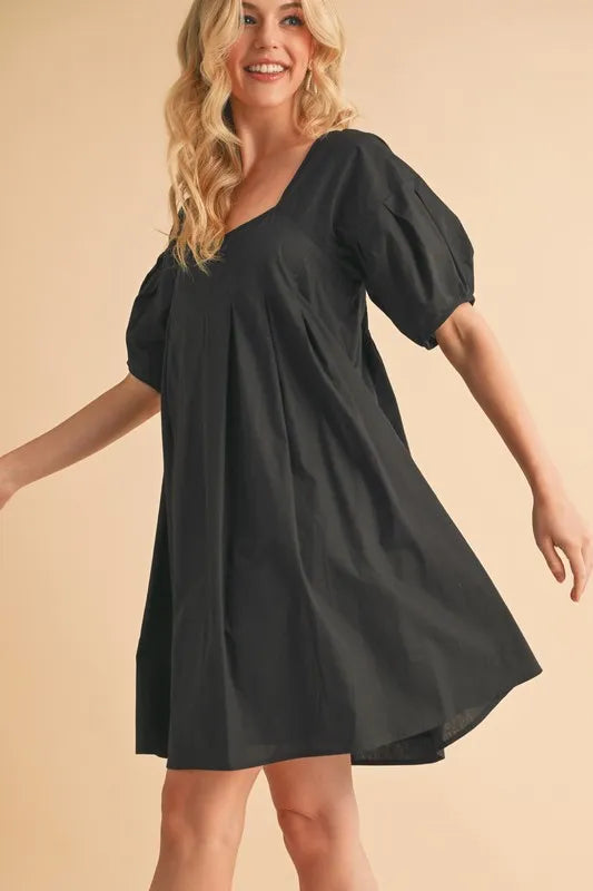 Aemi Co Square Neck Babydoll Dress With Pockets