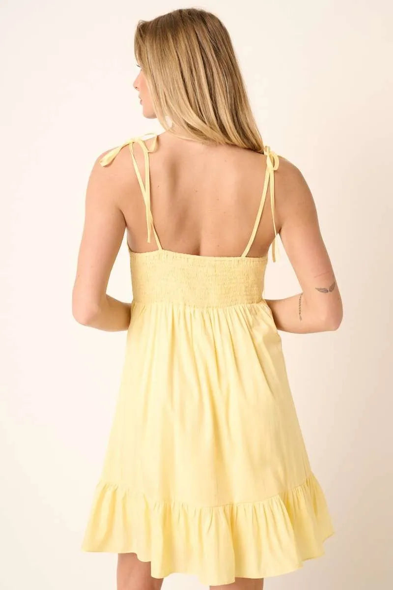 Yellow Mittoshop Ruched Detail Spaghetti Tie Mini Dress