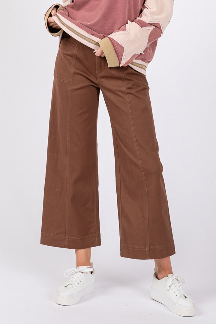 Mocha Sage Fig Wide Leg Cropped Pants