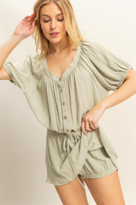 Hyfve Drawstring Hem Short Sleeve Top And Skort Set