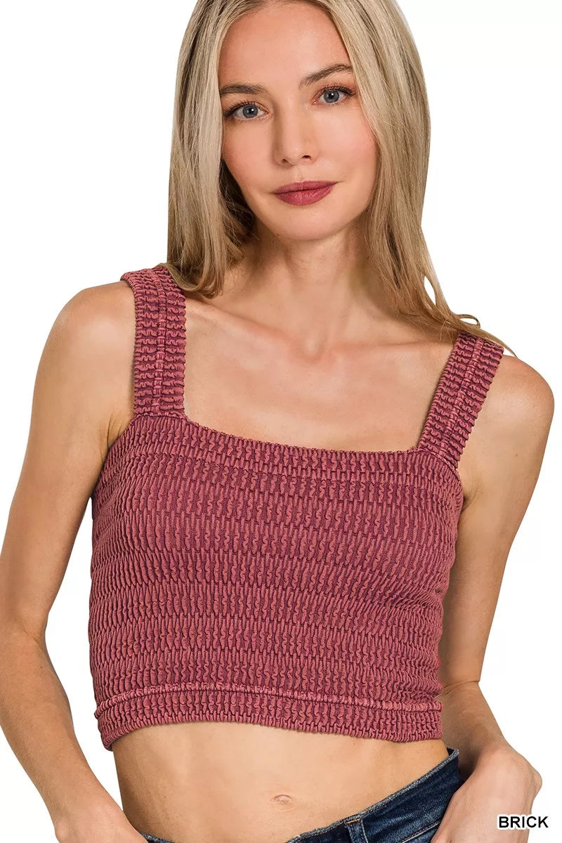 Brick Zenana Seamless Winkle Stone Washed Bra Top