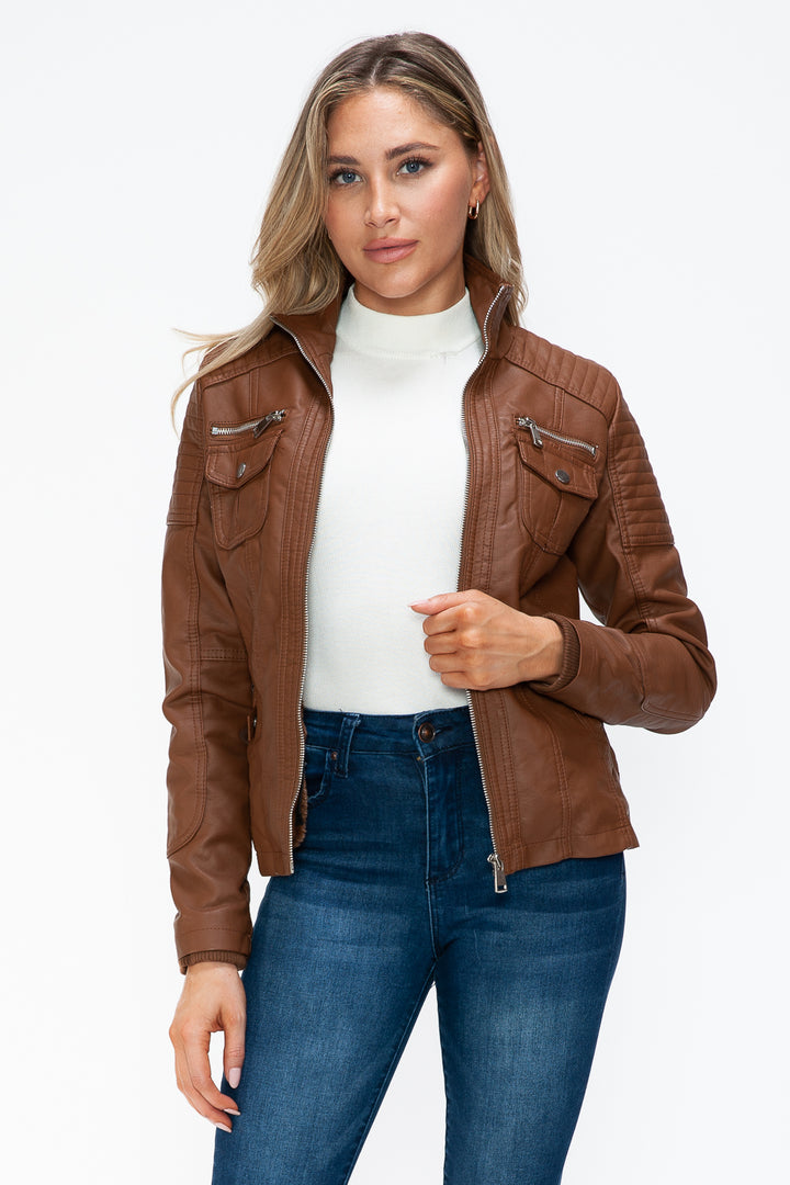 Ymi Removable Faux Layered Multi Pocket Jacket With Fuzzy Hood 2