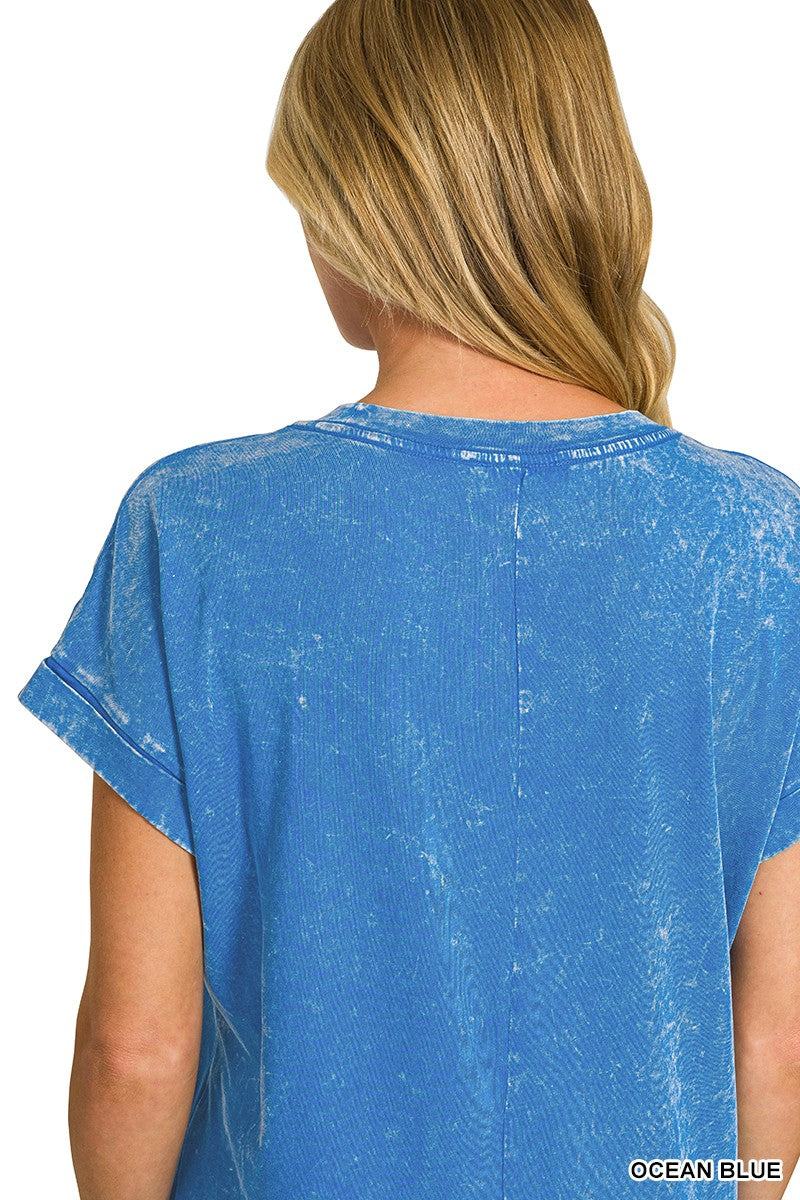 Ocean Blue Zenana Washed Exposed Seam Short Sleeve T Shirt Dress 3