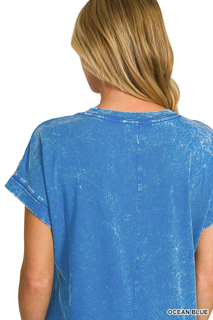 Ocean Blue Zenana Washed Exposed Seam Short Sleeve T Shirt Dress 3