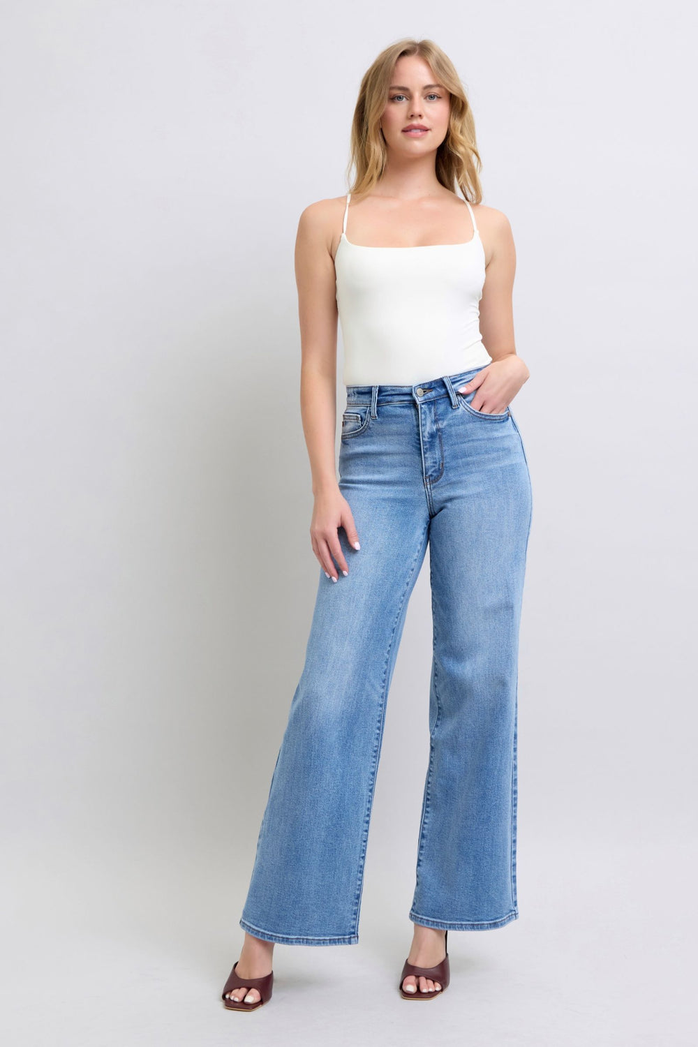 Medium Judy Blue Full Size Wide Leg Jeans With Pockets