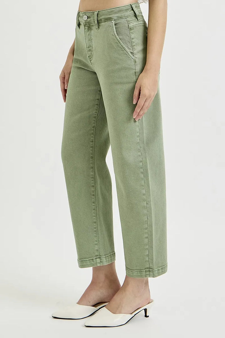 Olive Risen Full Size Tummy Control High Rise Crop Barrel Jeans Plus Size