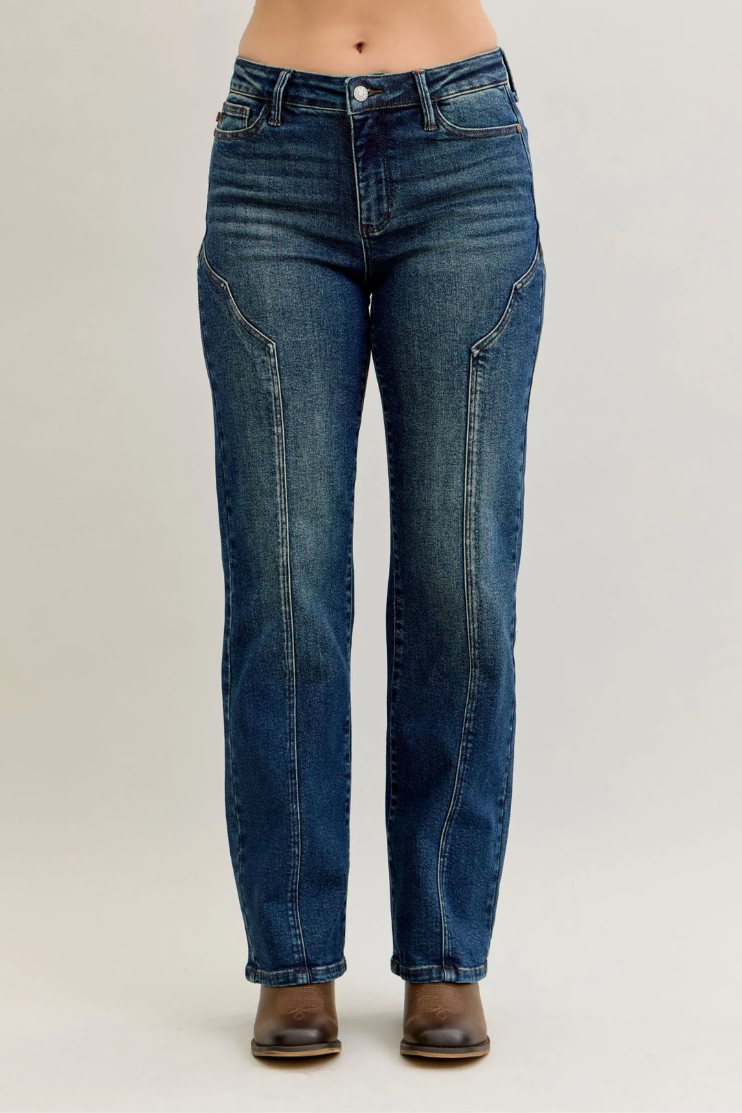 Dark Judy Blue Full Size Seam Detail Straight Leg Jeans Plus Size