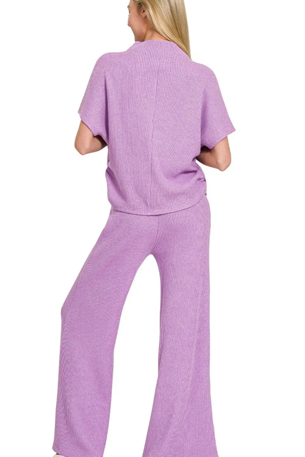 B Lavender Zenana Sweater Mock Neck Top Long Pants Set 4