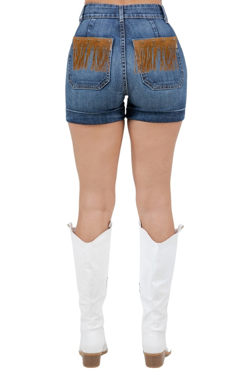 Dark Wash Willow Denim Fringe Short In Dark Wash