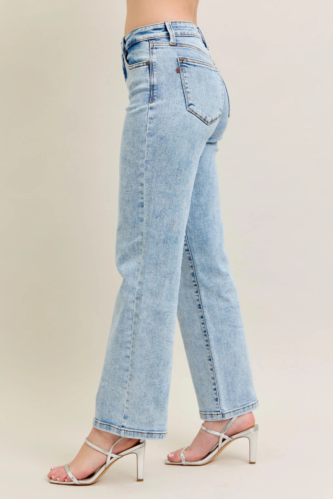 Light Judy Blue Full Size High Waist Stone Wash Straight Jeans Plus Size