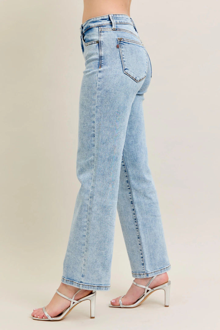 Light Judy Blue Full Size High Waist Stone Wash Straight Jeans Plus Size