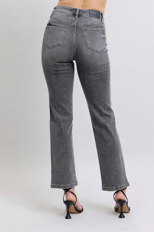 Gry Judy Blue Full Size High Waist Rhinestone Straight Jeans Plus Size