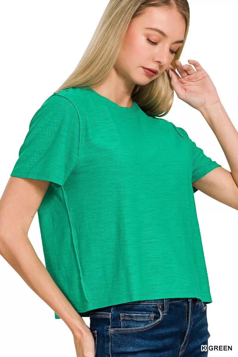 K Green Zenana Slub Short Sleeve Tee 1