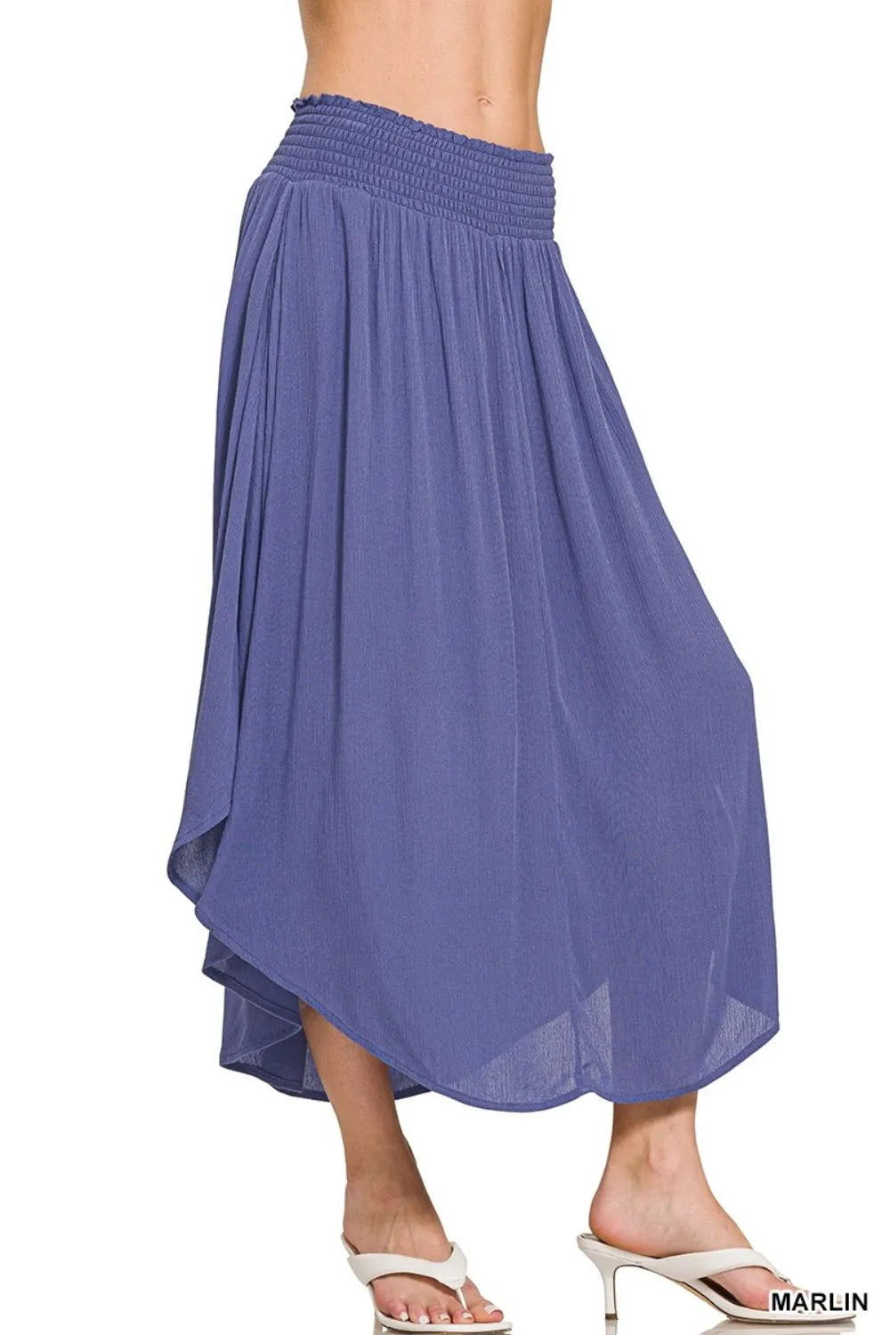 Marlin Zenana Woven Crinkle Smocked Waist Maxi Skirt W Pockets