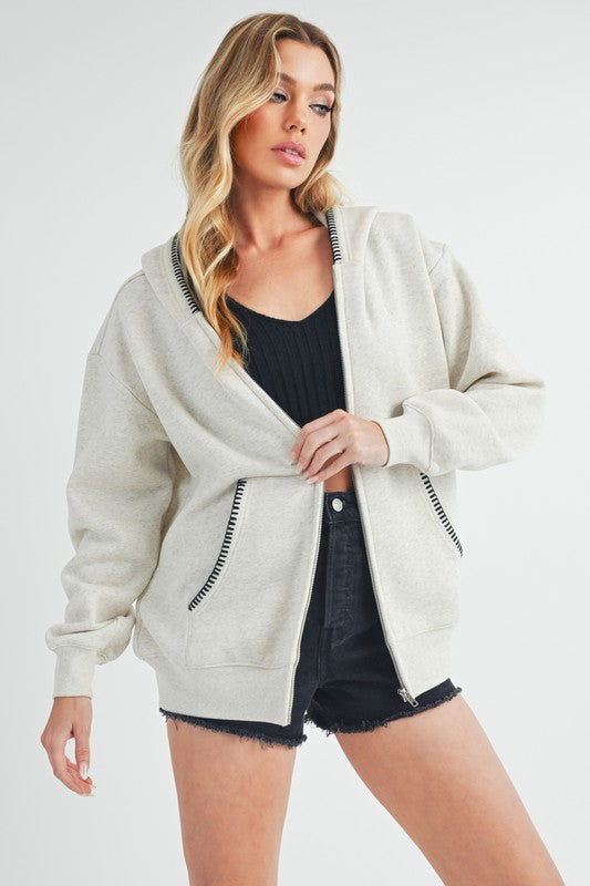 Aemi Co Contrast Trim Zip Up Hoodie Jacket 1