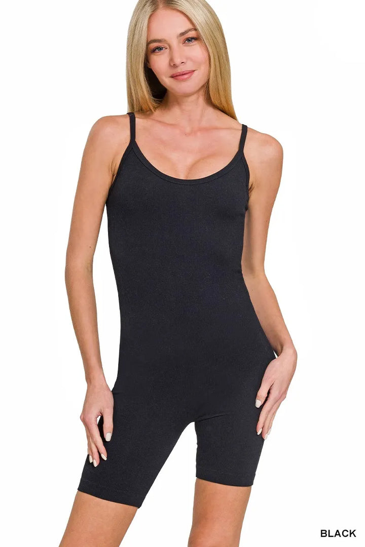 Black Zenana Ribbed Seamless Bodysuit 1