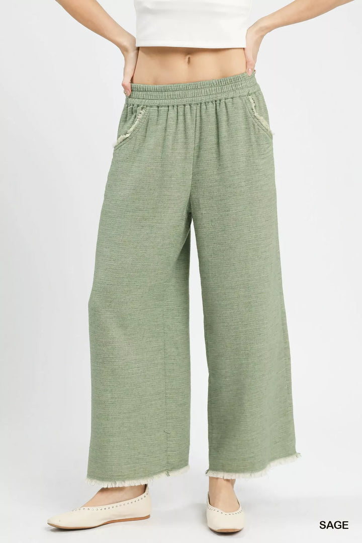 Sage Umgee Frayed Hem Wide Leg Pants