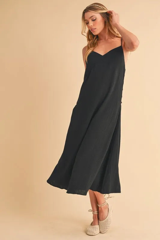 Black Aemi Co Side Button Midi Cami Dress 1