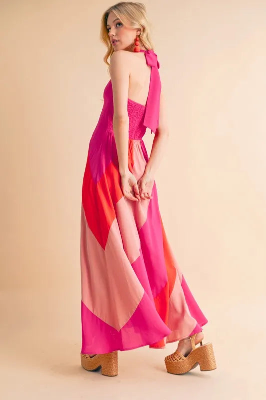 Aemi Co Color Block Sleeveless Maxi Dress