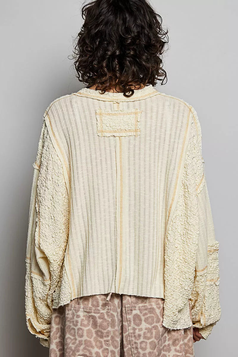 Pol V Neck Long Sleeve Top With Stitch Detail 1