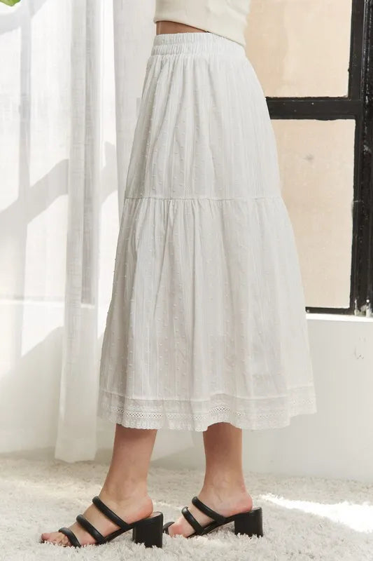 Off White Adora Elastic Waistband Tiered Midi Skirt 4