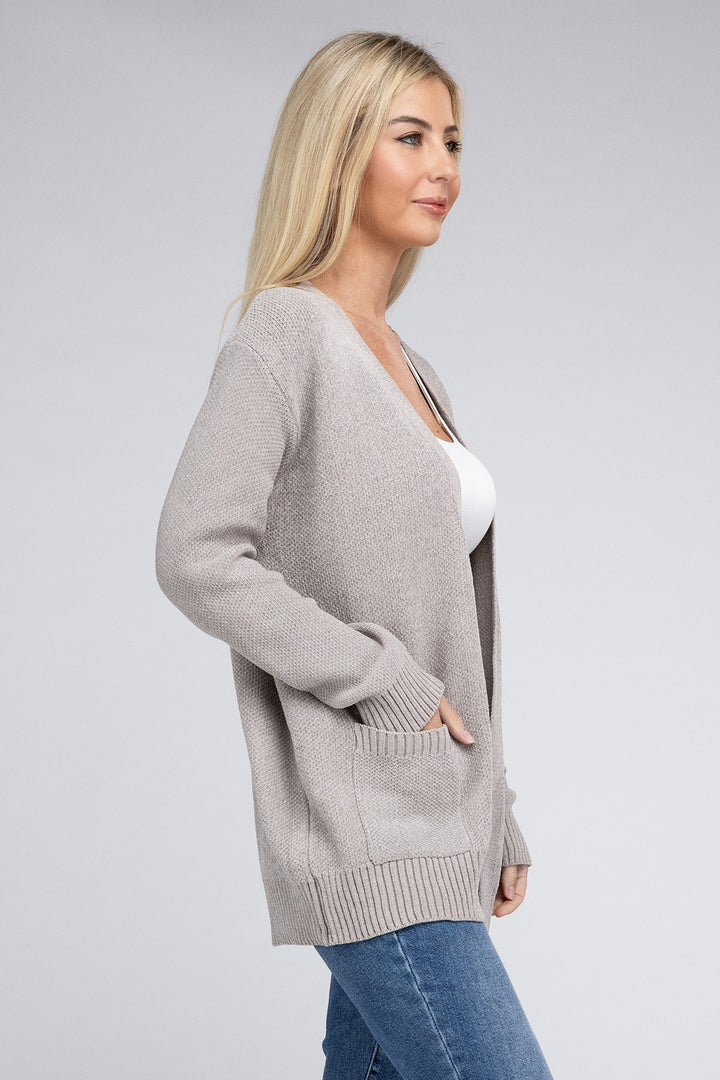 Mocha Melange Open Front Sweater Cardigan