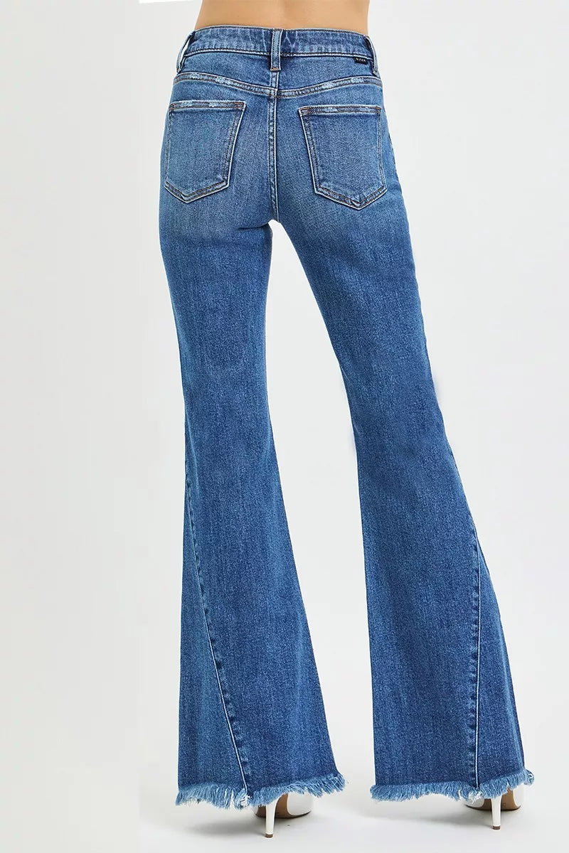 Dark Risen Mid Rise Flare Side Seam Detailing Jeans