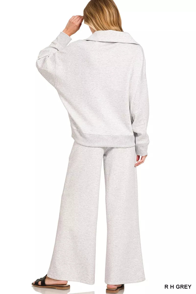 R H Grey Zenana Scuba Collared Pullover And Pants Set 3