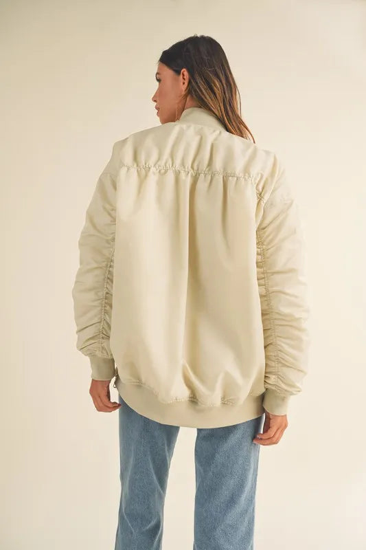 Mable Back Ruched Utiltiy Bomber Jacket