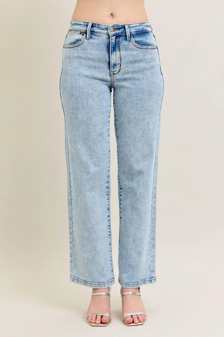 Light Judy Blue Full Size High Waist Stone Wash Straight Jeans Plus Size