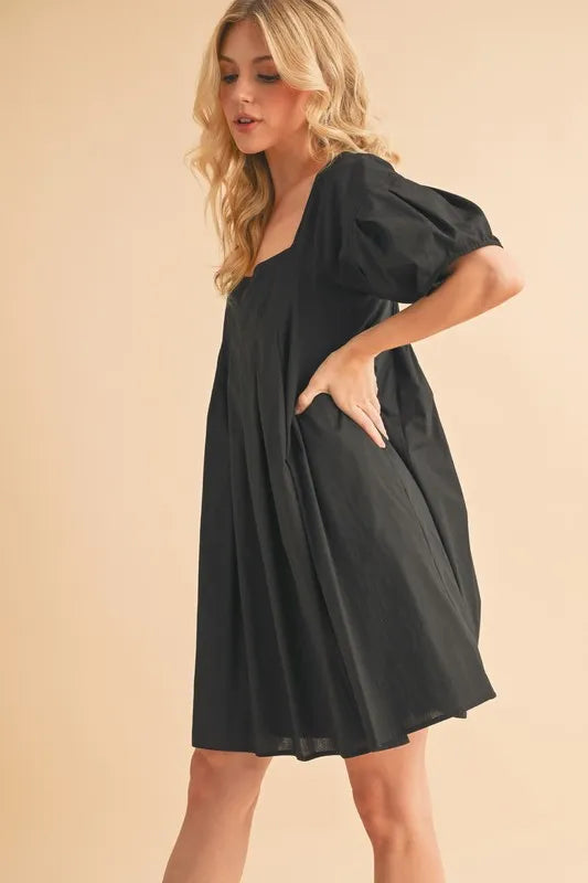 Aemi Co Square Neck Babydoll Dress With Pockets