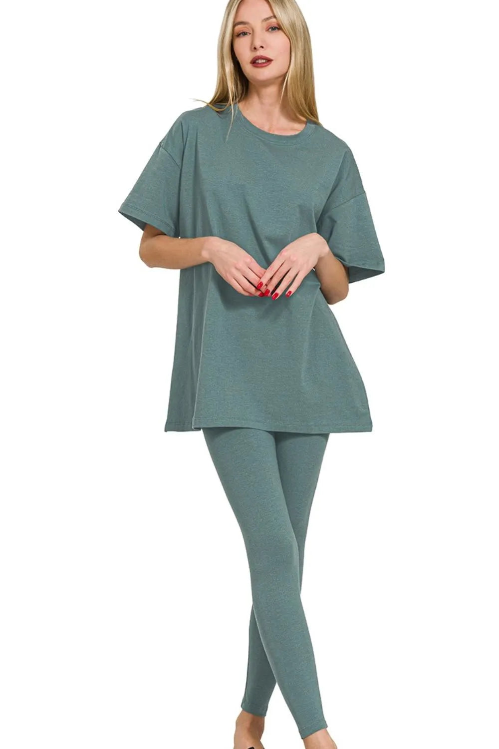 Ash Jade Zenana Cotton Round Neck Top Legging Set 1