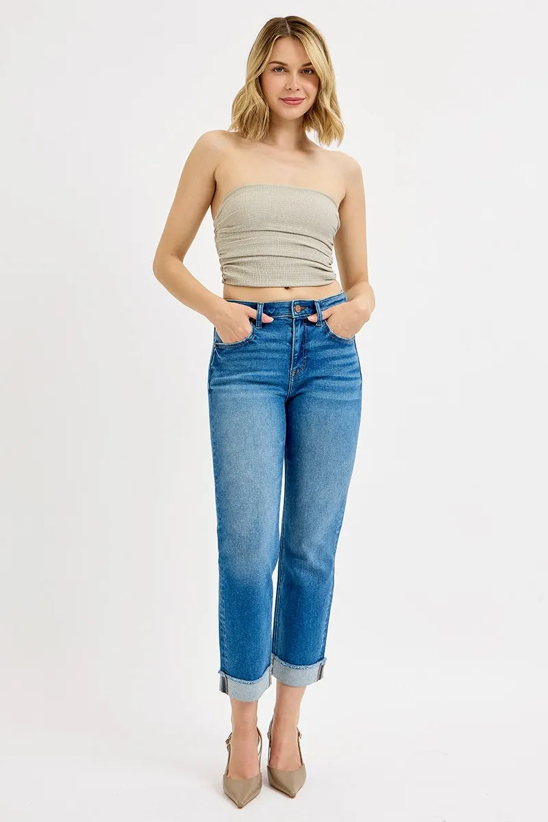 Dark Risen Full Size High Rise Boyfriend Fit Ankle Jeans Plus Size