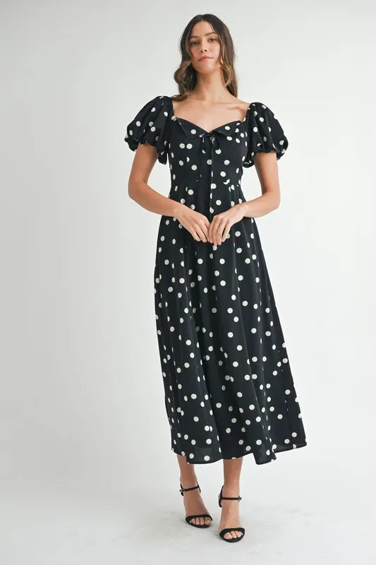 Mable Polka Dot Puff Sleeve Midi Dress 1